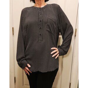 Lane Bryant Chiffon Blouse Pocket Black w/ White Dots Sz 18/20 NWOT